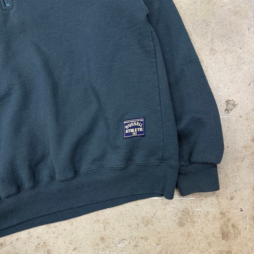 Vintage 90s Russell Athletic Quarter Zip Sweatshirt USA Made Dark Teal Green L - Picture 5 of 9